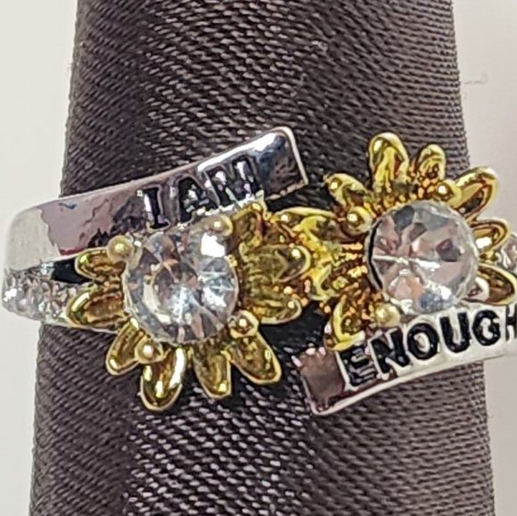 Silver Yellow Flower Engraved Ring - Picture 1 of 4